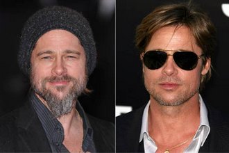 Brad Pitt rettentő szakállal 2009-ben és borotválkozás után, némi Brad Pitt rettentő szakállal 2009-ben és borotválkozás után, némi